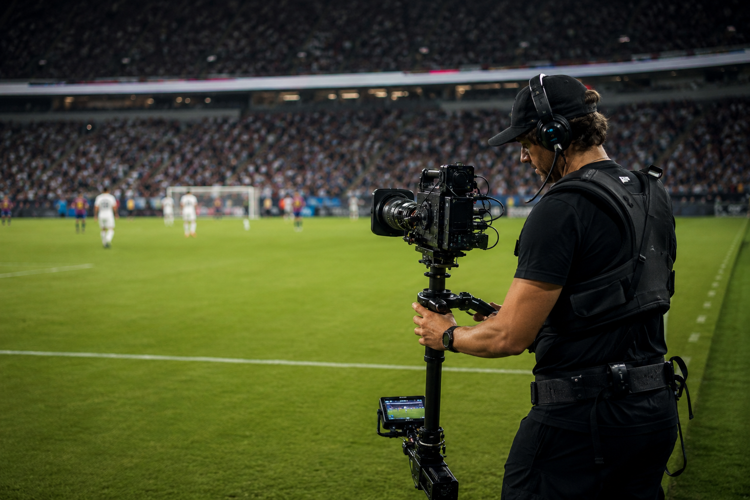 An example of the Steadicam mechanical camera stabilization system